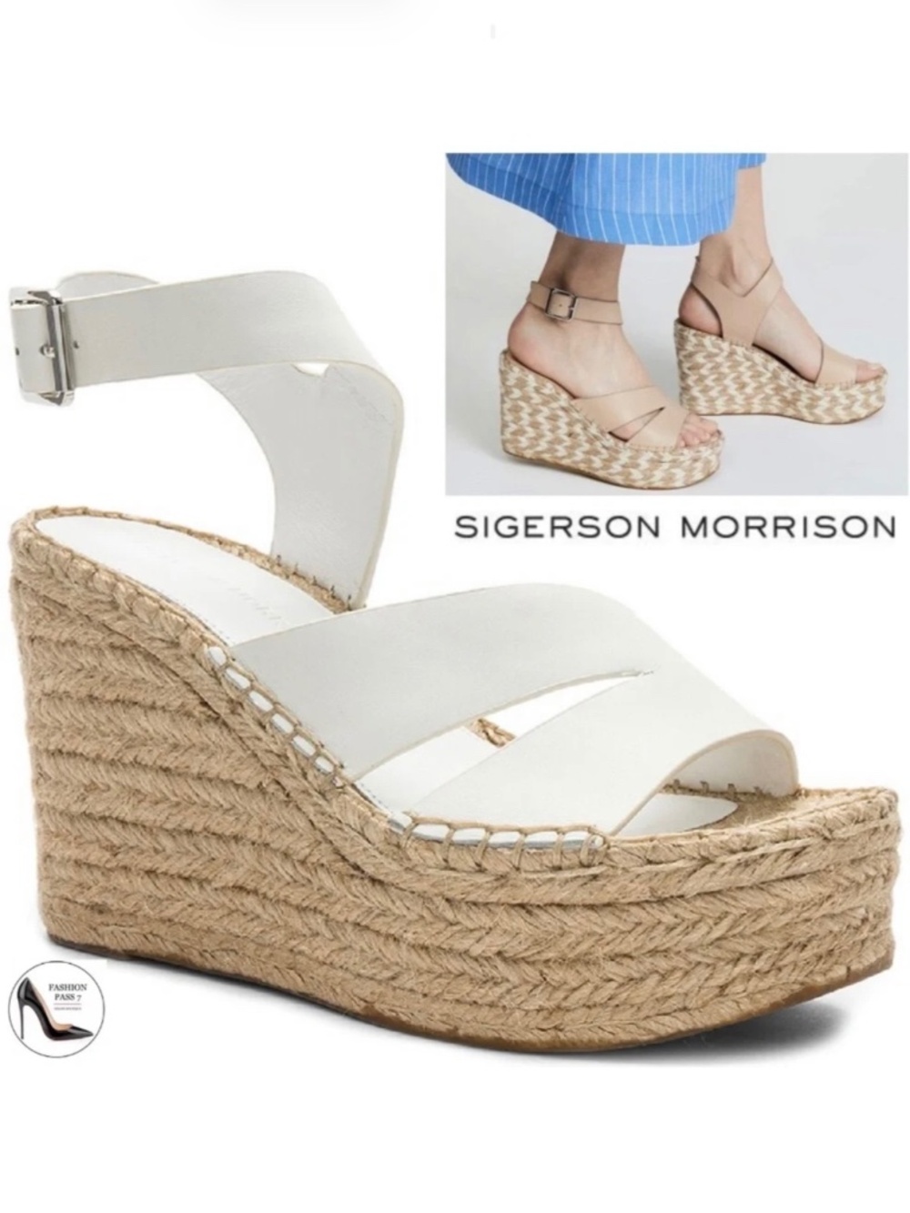 SIGERSON MORRISON Arien White Leather Platform Wedge Sandals Lux Espadrille 8.5